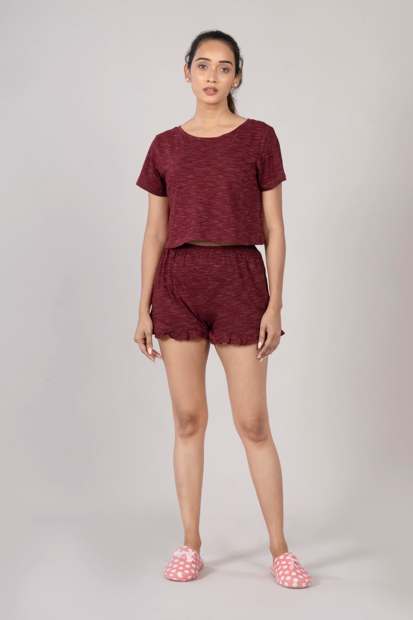 MAdMee Soft Knitted Co-ord Set – Wine Red
