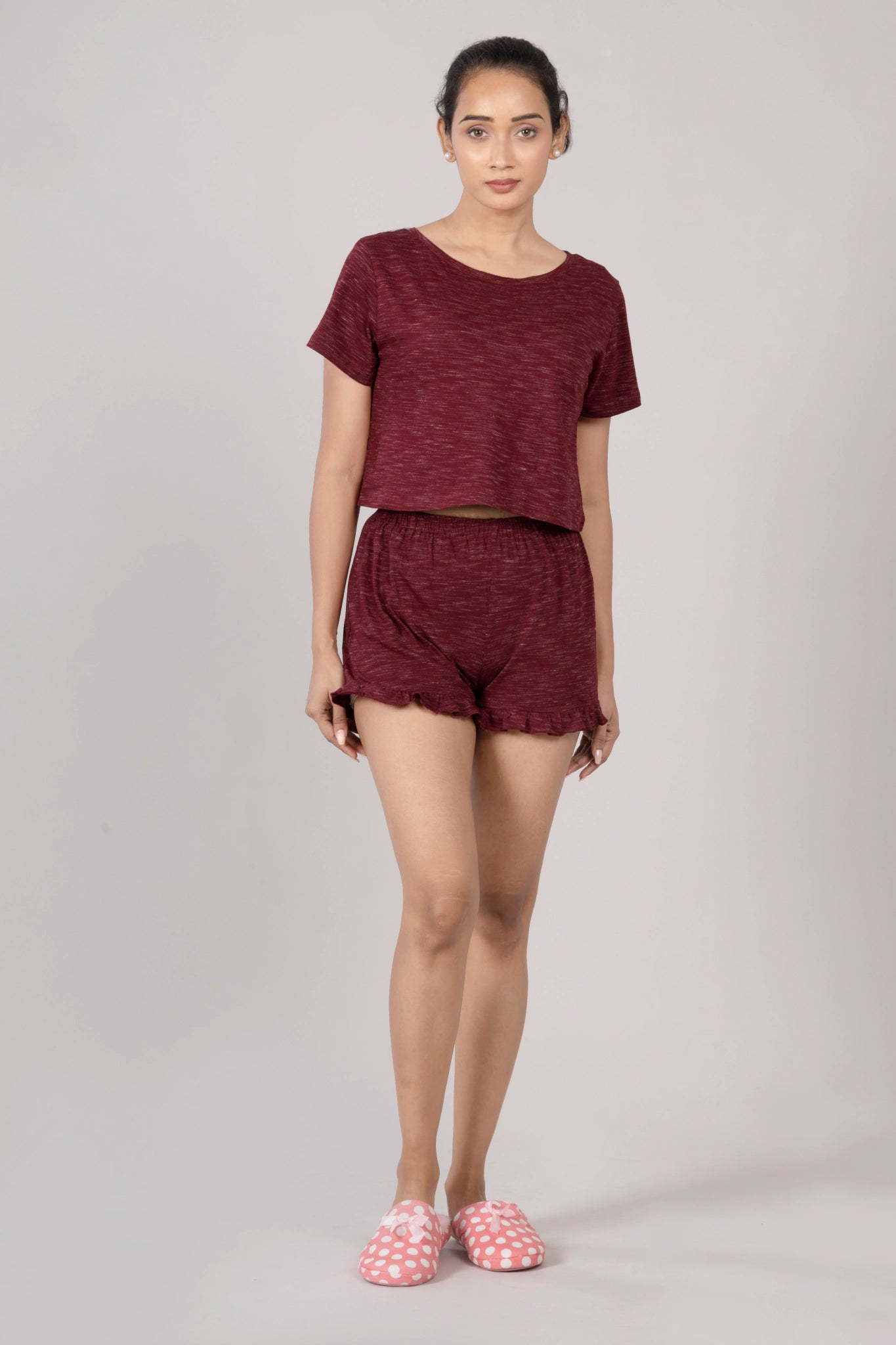 MAdMee Soft Knitted Co-ord Set – Wine Red