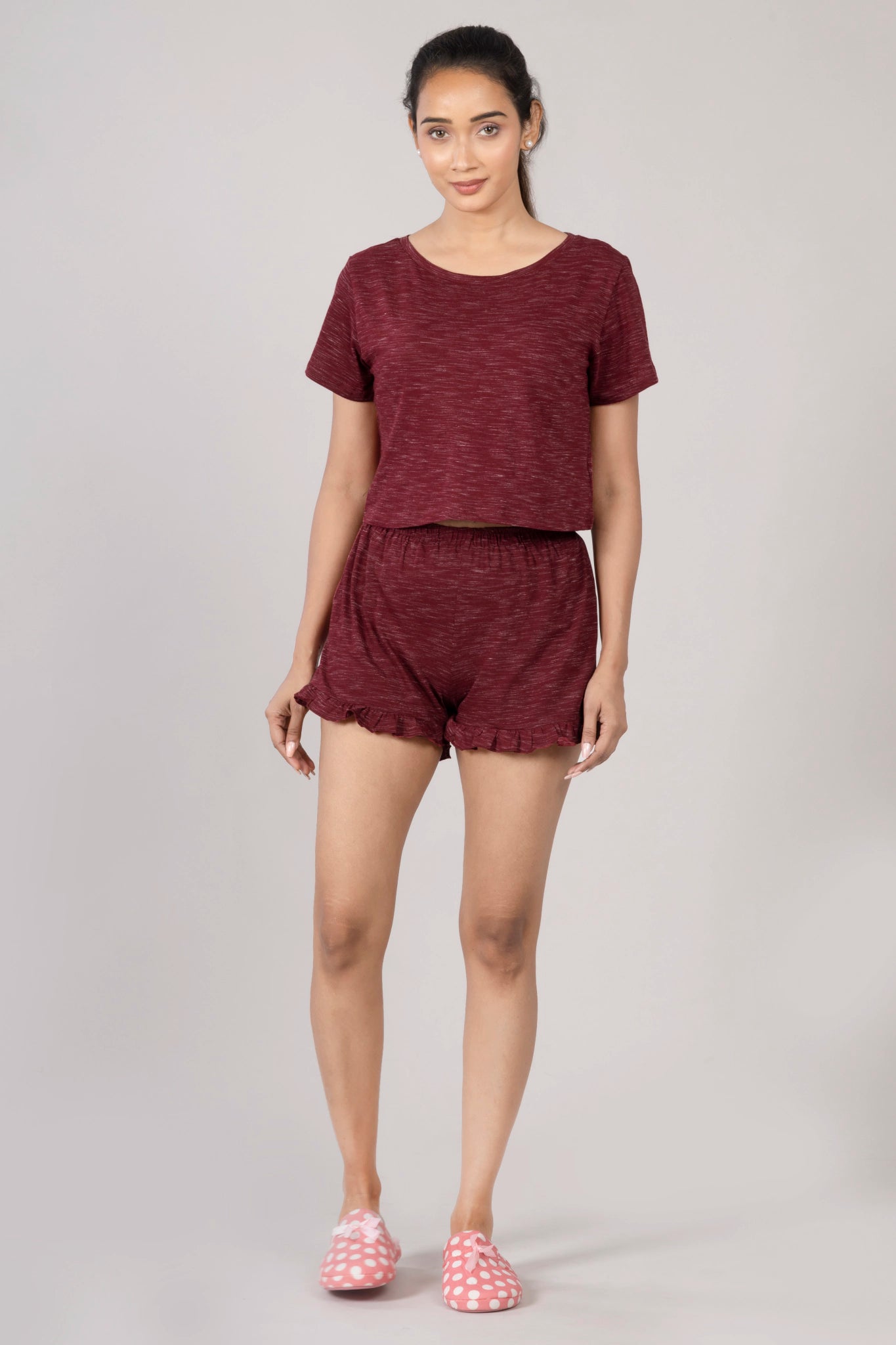 MAdMee Soft Knitted Co-ord Set – Wine Red