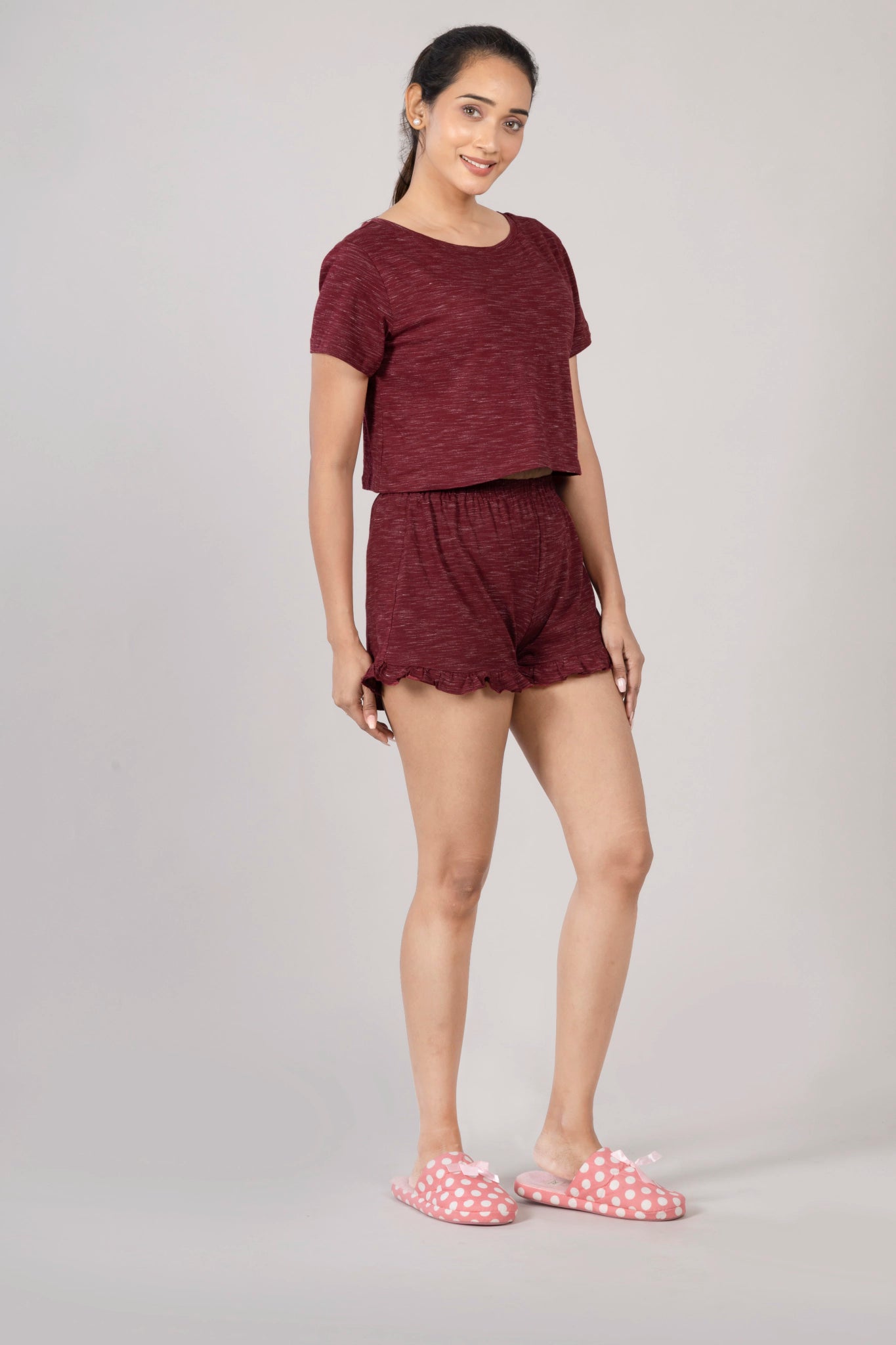 MAdMee Soft Knitted Co-ord Set – Wine Red