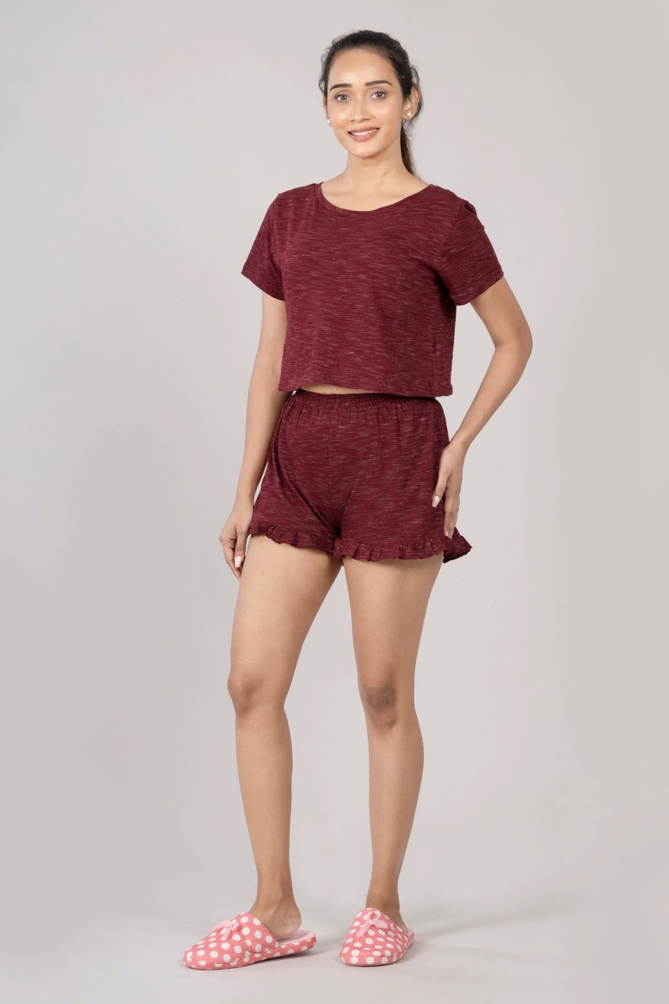 MAdMee Soft Knitted Co-ord Set – Wine Red