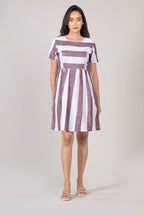 MAdMee Naturally You - Striped Organic Cotton Dress - Earthy Maroon