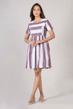 MAdMee Naturally You - Striped Organic Cotton Dress - Earthy Maroon