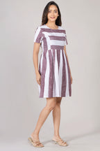 MAdMee Naturally You - Striped Organic Cotton Dress - Earthy Maroon