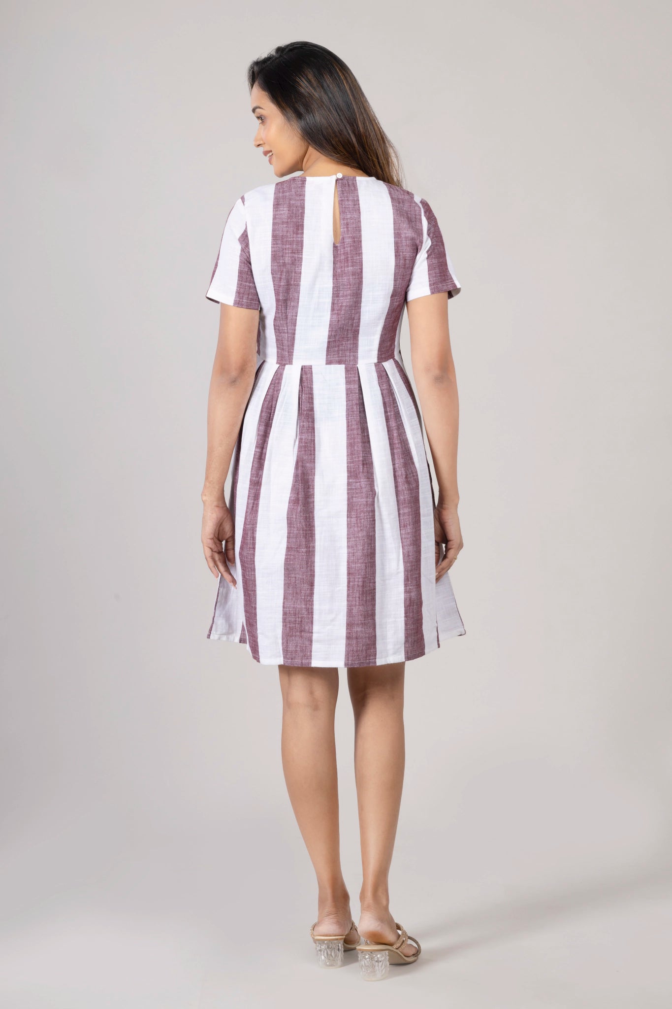 MAdMee Naturally You - Striped Organic Cotton Dress - Earthy Maroon