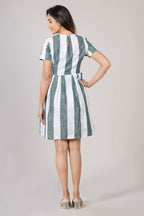 MAdMee Naturally You - Striped Organic Cotton Dress - Bottle Green