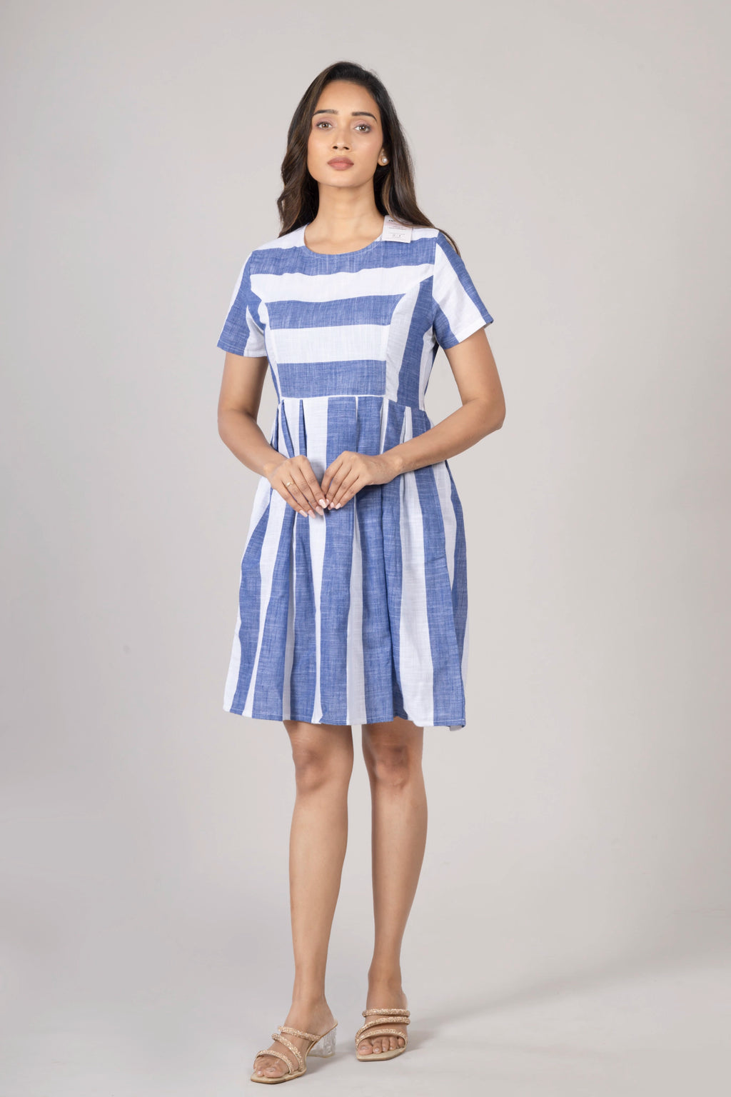MAdMee Naturally You - Striped Organic Cotton Dress - Indigo Blue