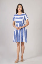 MAdMee Naturally You - Striped Organic Cotton Dress - Indigo Blue