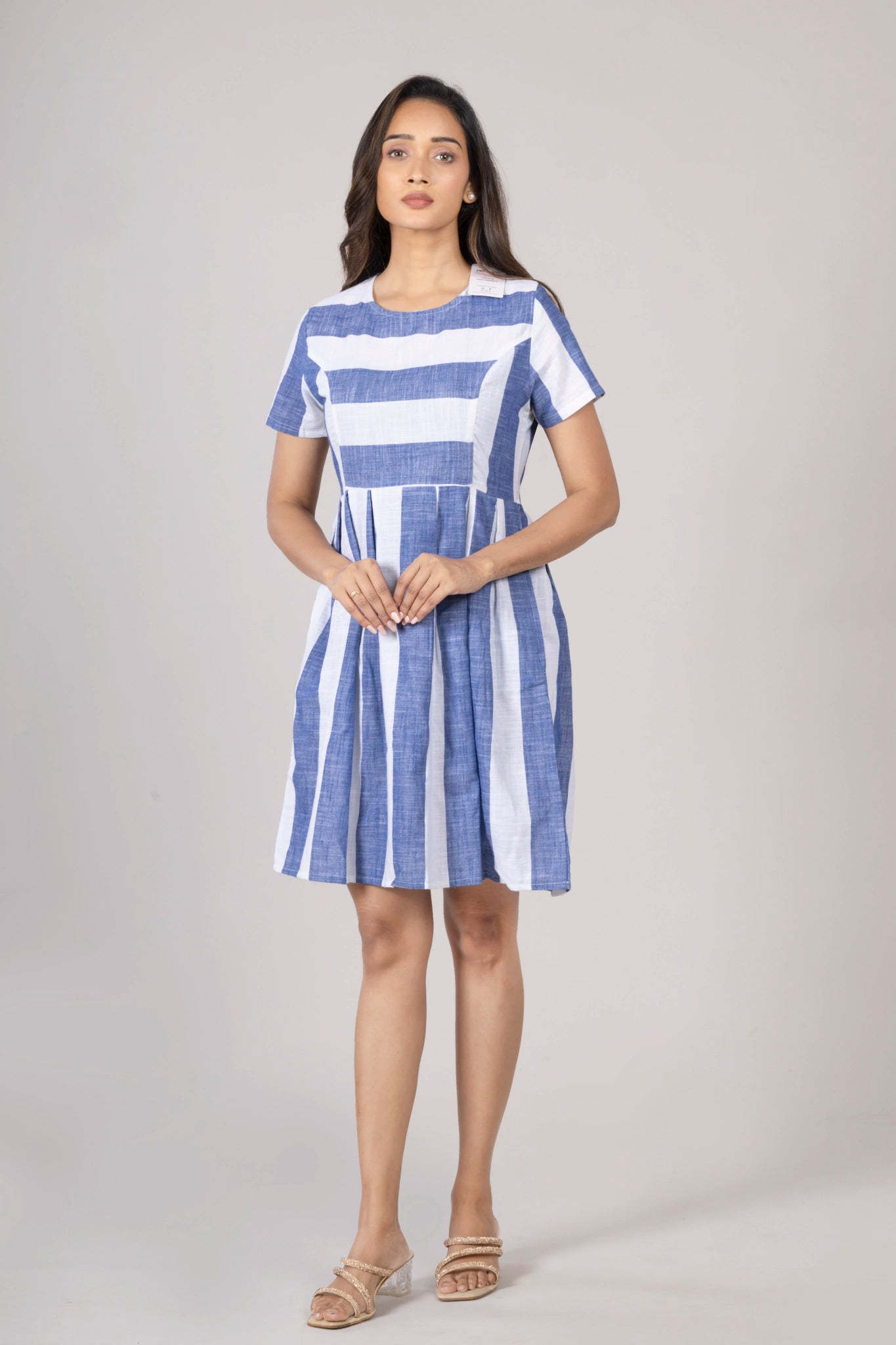 MAdMee Naturally You - Striped Organic Cotton Dress - Indigo Blue