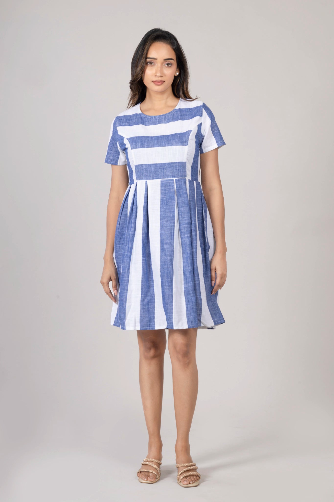 MAdMee Naturally You - Striped Organic Cotton Dress - Indigo Blue