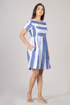 MAdMee Naturally You - Striped Organic Cotton Dress - Indigo Blue