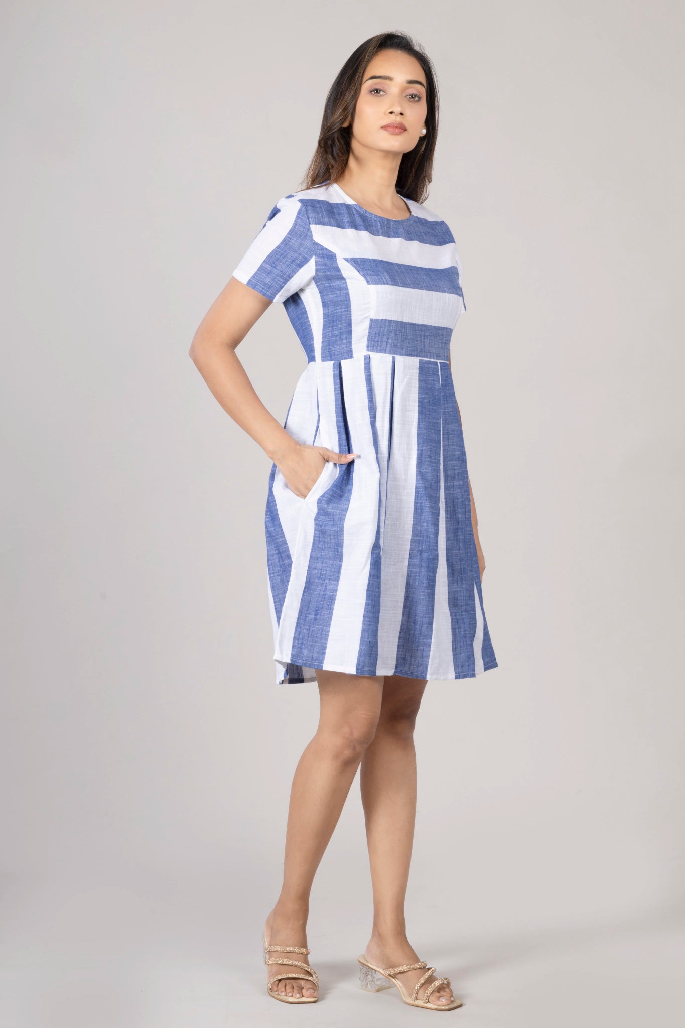 MAdMee Naturally You - Striped Organic Cotton Dress - Indigo Blue