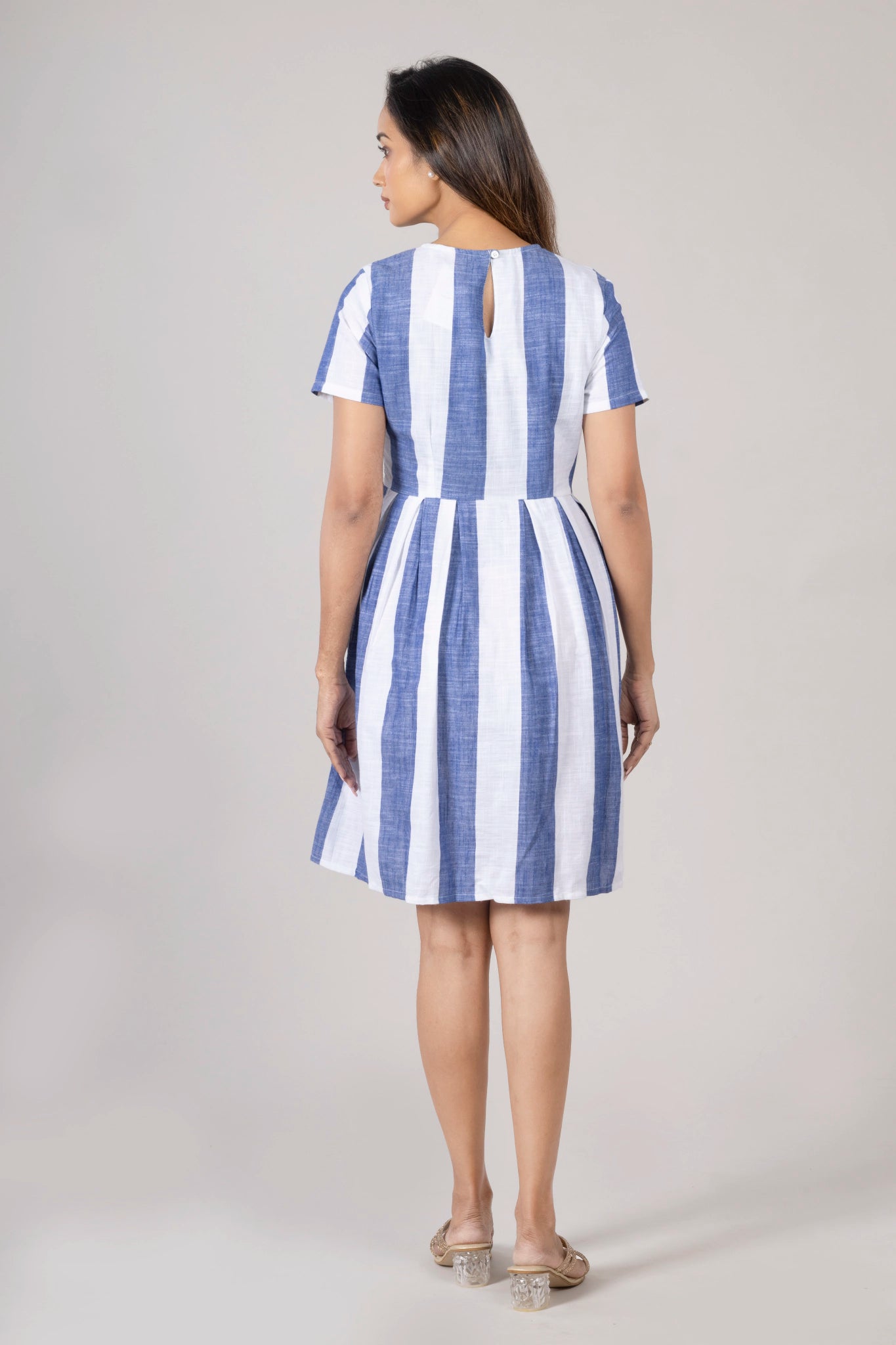 MAdMee Naturally You - Striped Organic Cotton Dress - Indigo Blue