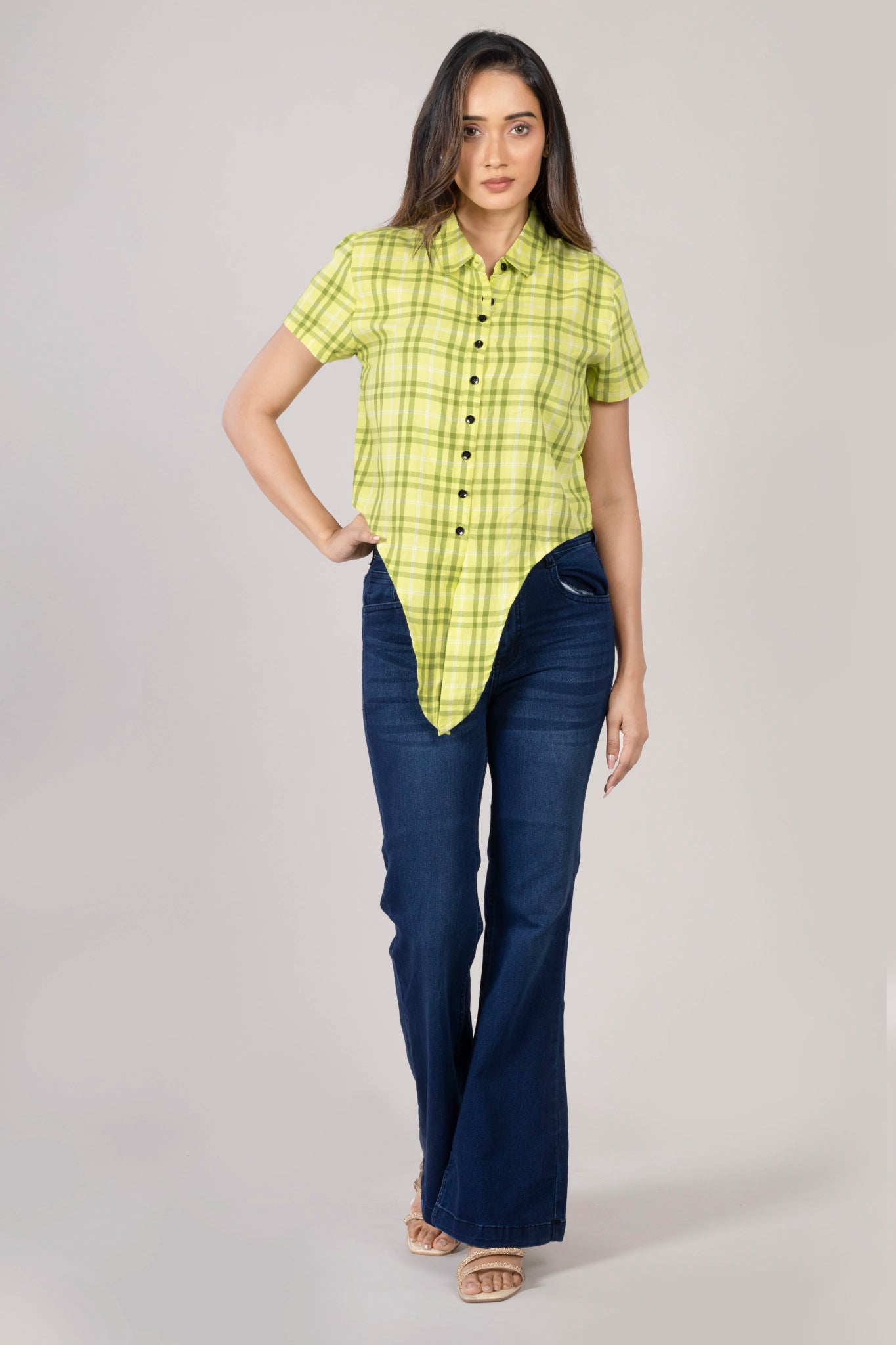 MAdMee Chic-Knot Checkered Shirt - Lime Zest Check