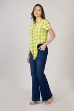 MAdMee Chic-Knot Checkered Shirt - Lime Zest Check