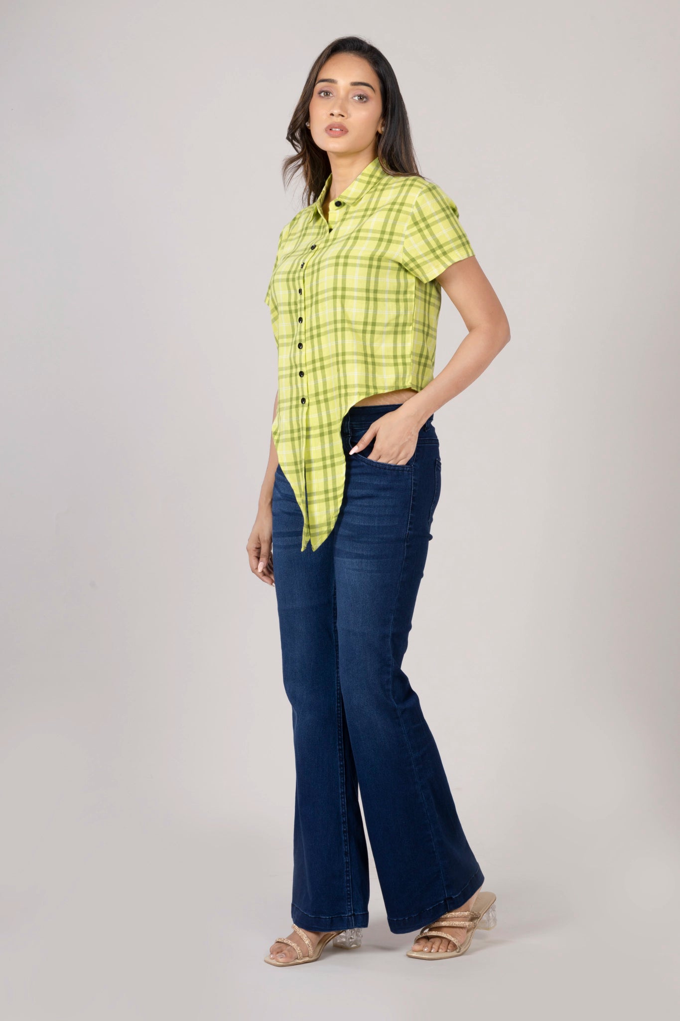 MAdMee Chic-Knot Checkered Shirt - Lime Zest Check