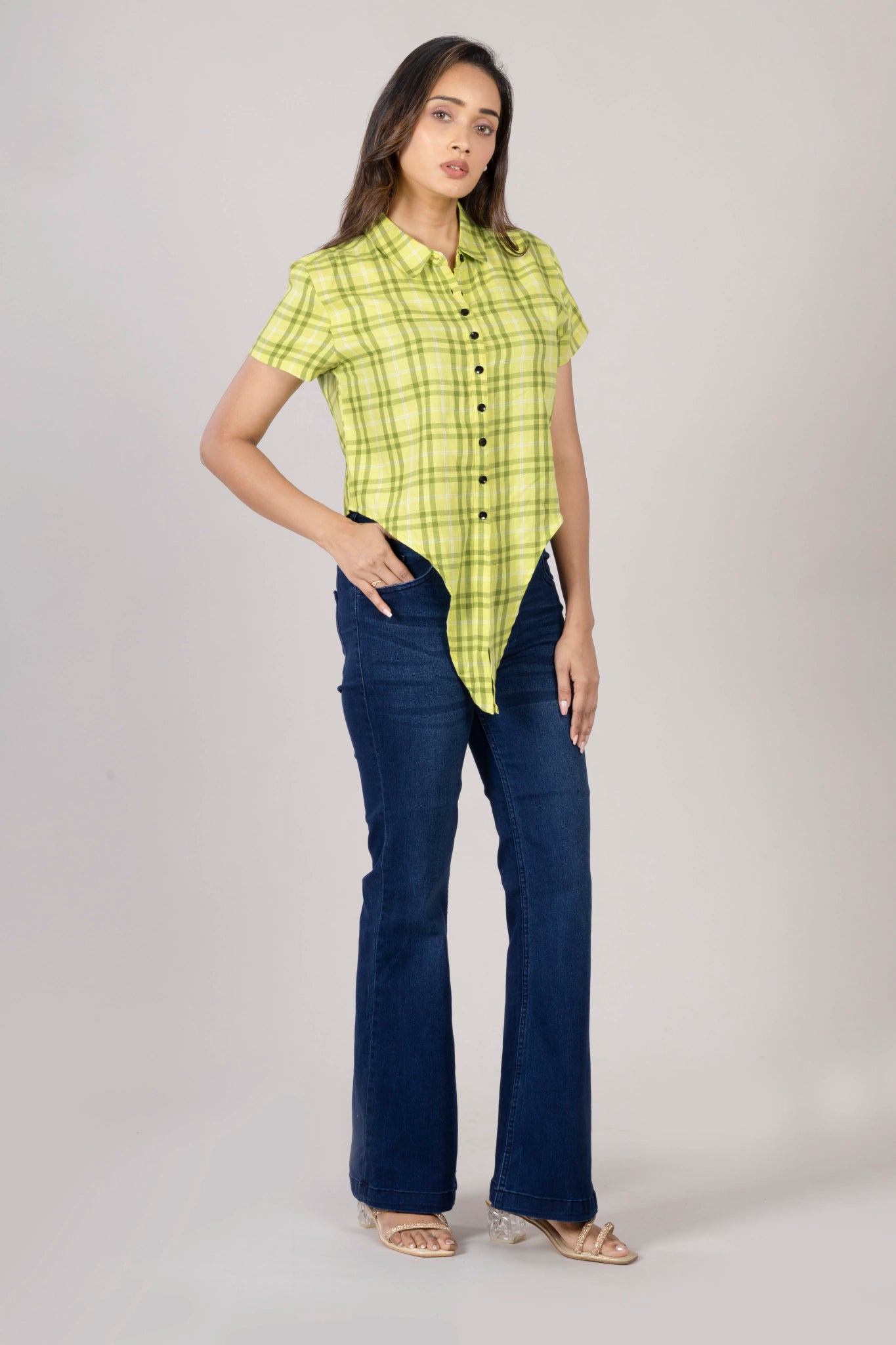 MAdMee Chic-Knot Checkered Shirt - Lime Zest Check