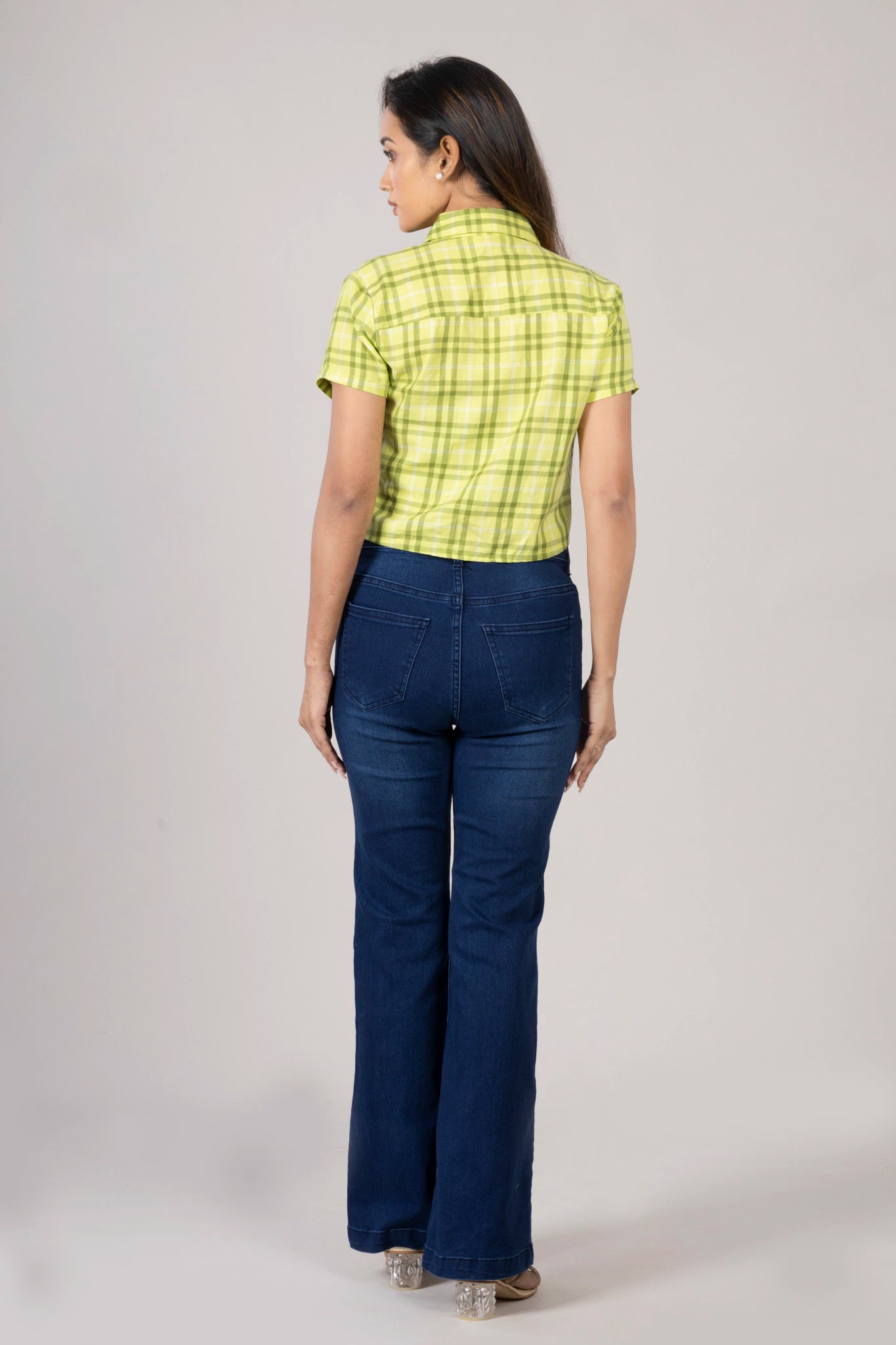MAdMee Chic-Knot Checkered Shirt - Lime Zest Check