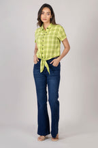 MAdMee Chic-Knot Checkered Shirt - Lime Zest Check