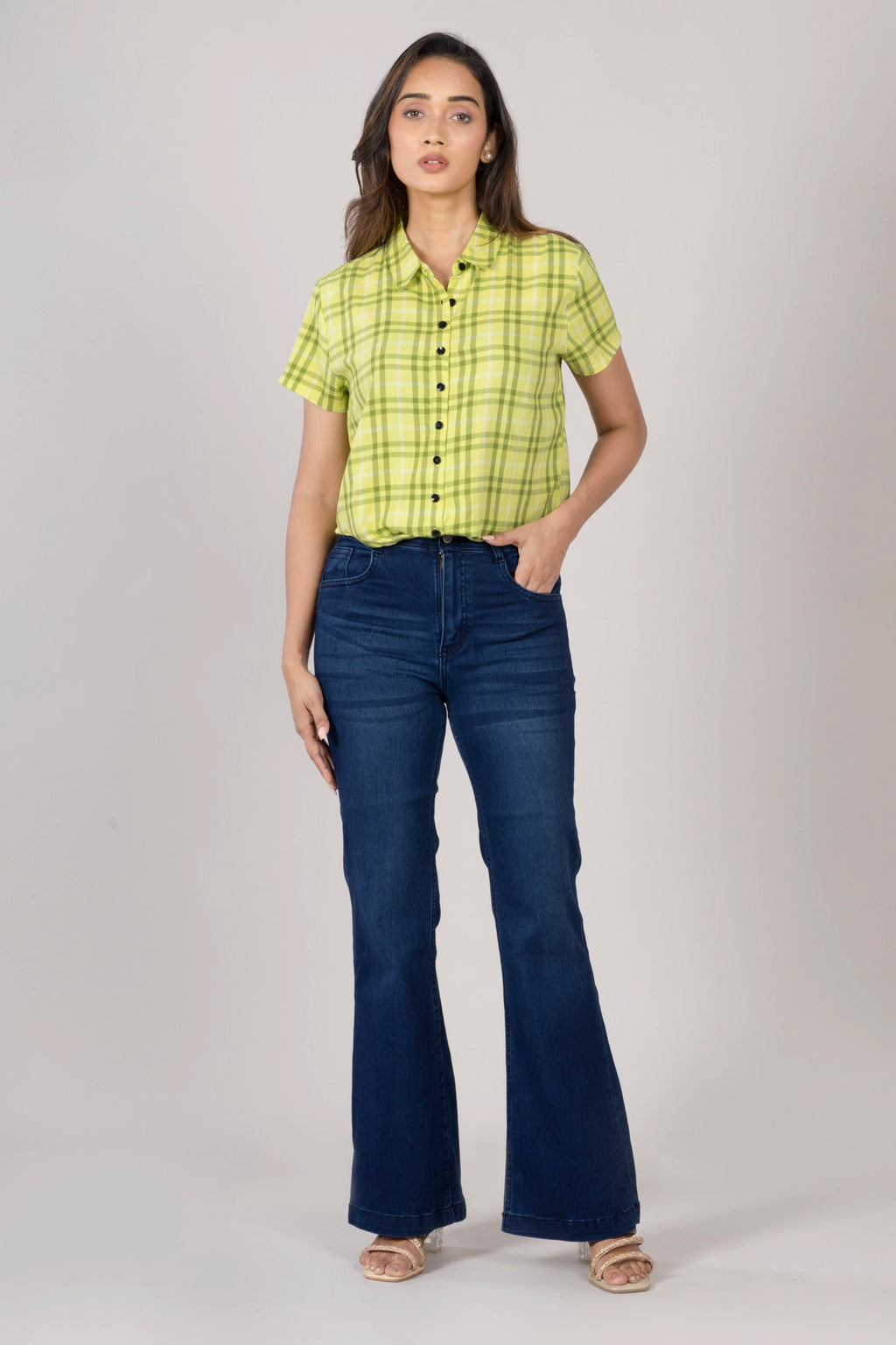 MAdMee Chic-Knot Checkered Shirt - Lime Zest Check