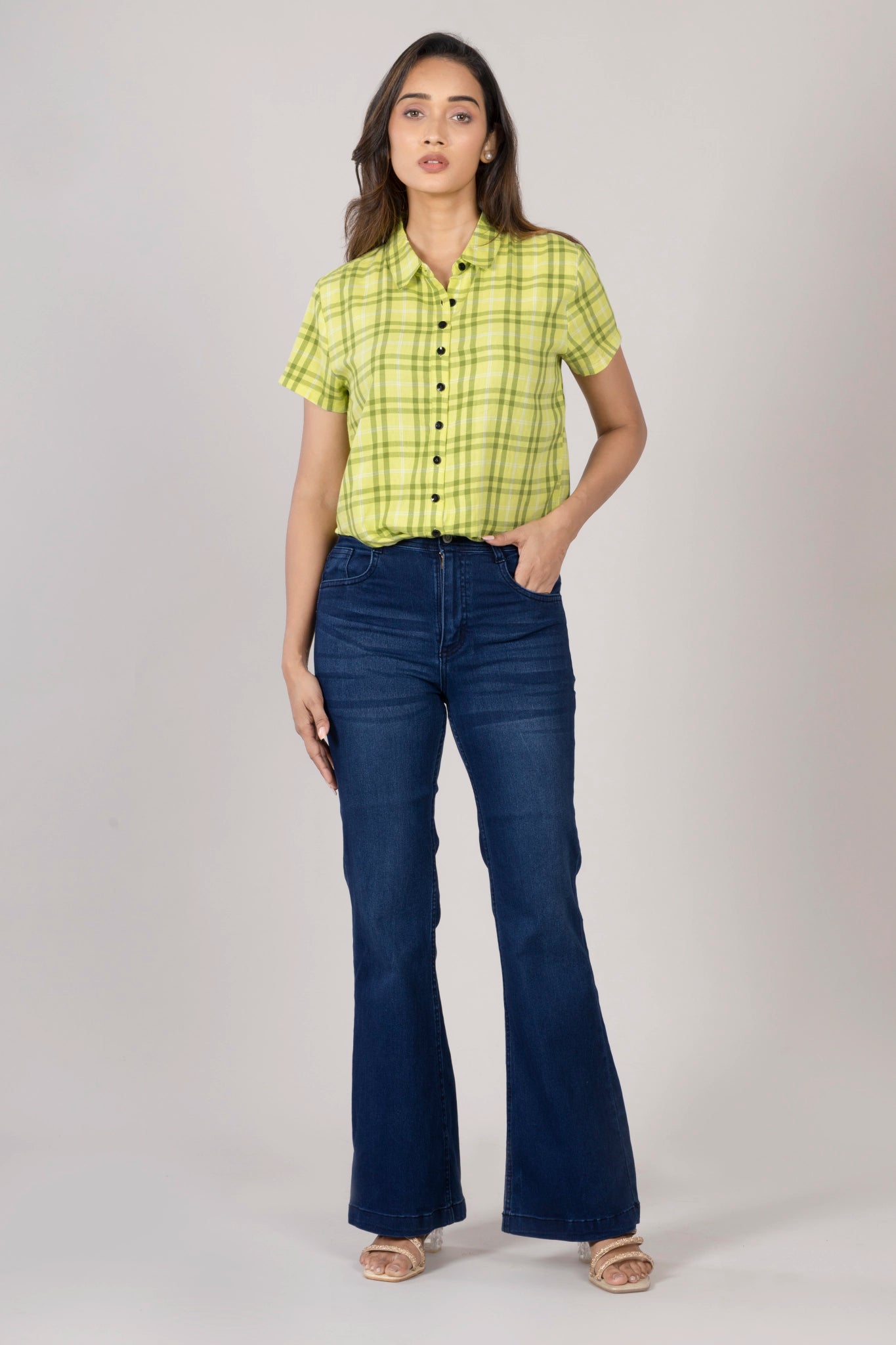 MAdMee Chic-Knot Checkered Shirt - Lime Zest Check