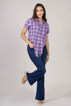 MAdMee Chic-Knot Checkered Shirt - Purple Breeze Check