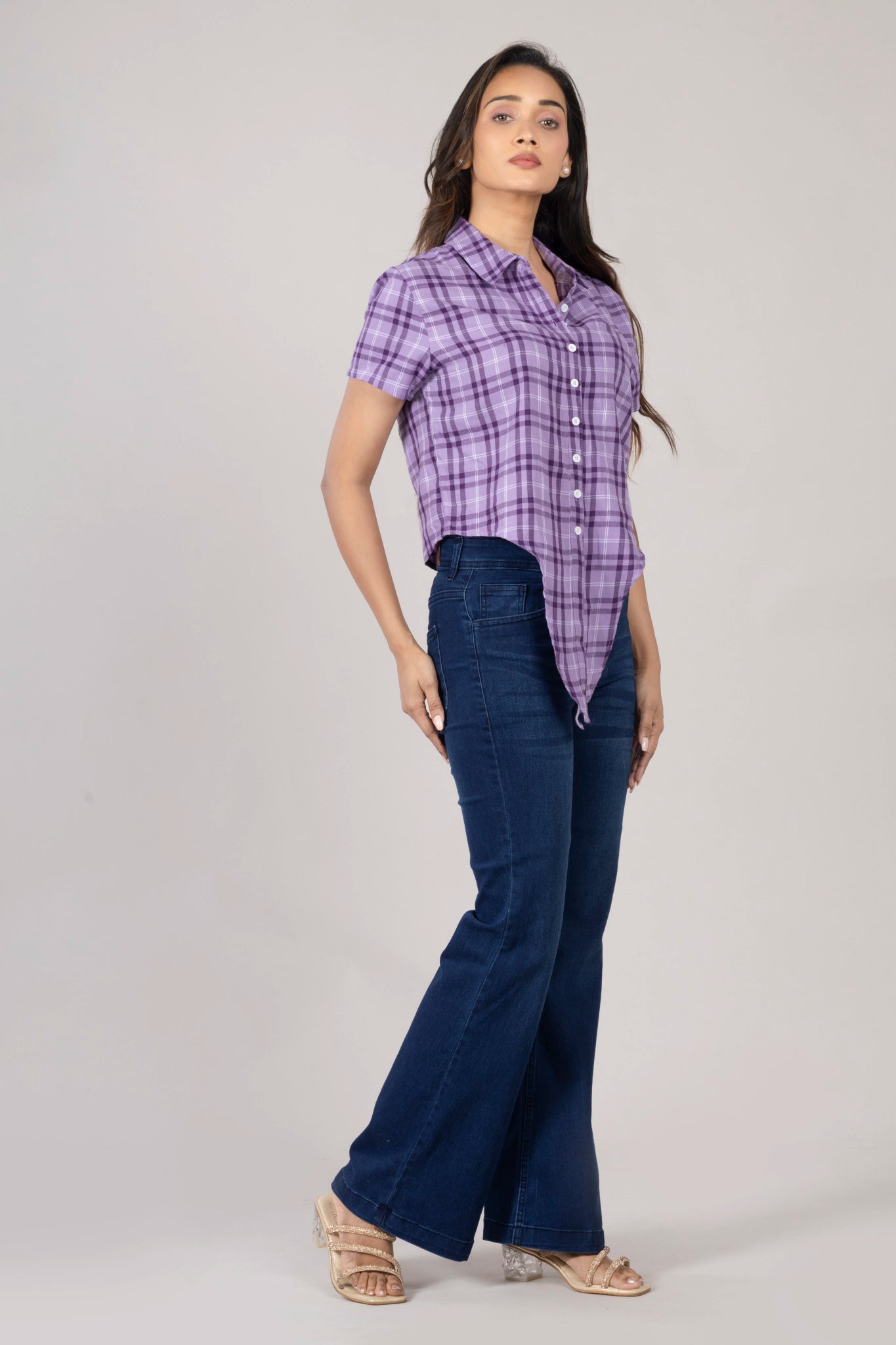 MAdMee Chic-Knot Checkered Shirt - Purple Breeze Check