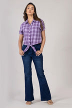 MAdMee Chic-Knot Checkered Shirt - Purple Breeze Check