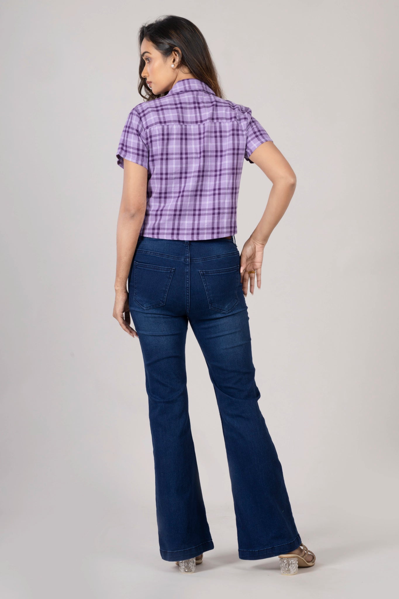 MAdMee Chic-Knot Checkered Shirt - Purple Breeze Check