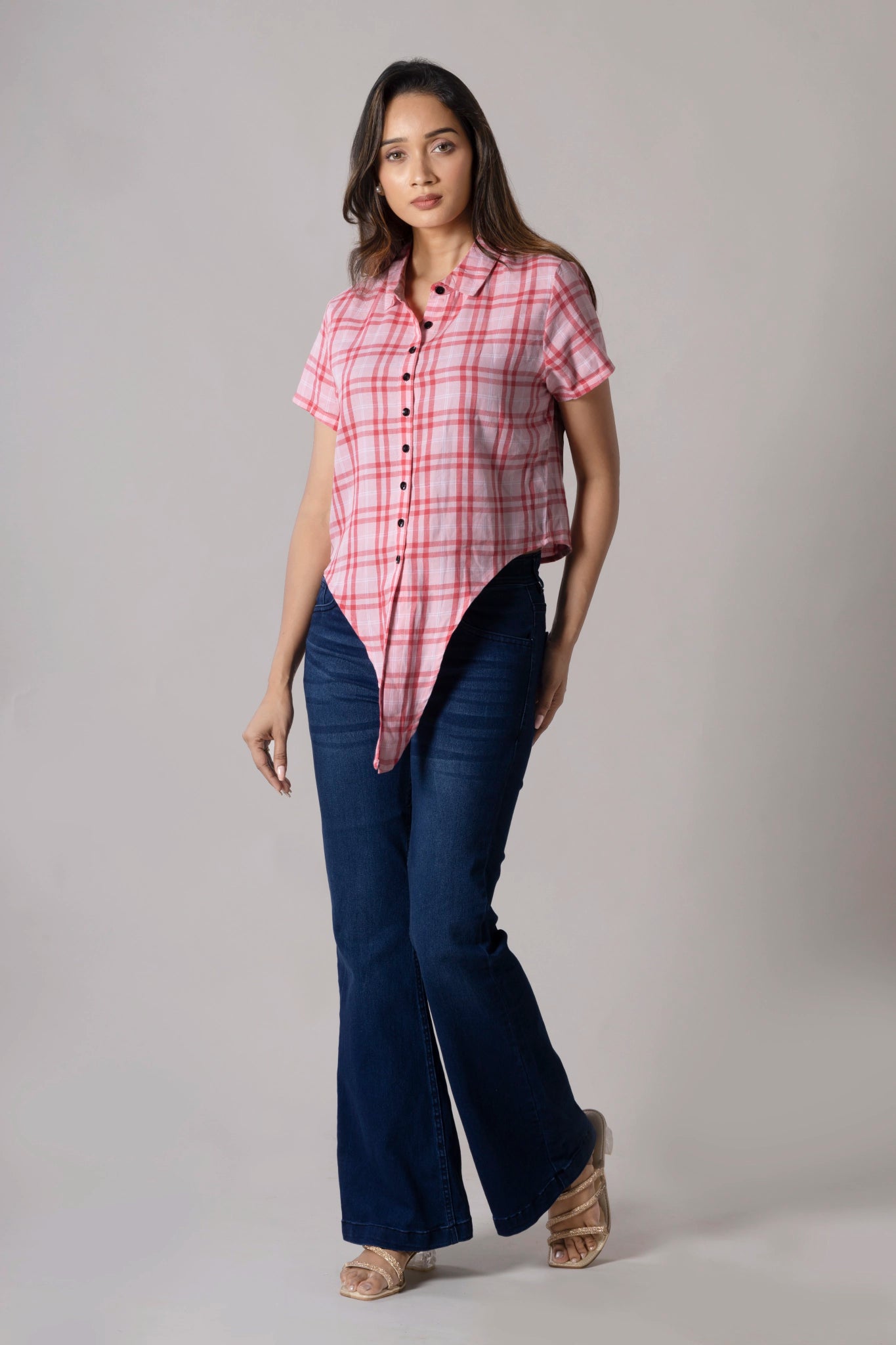 MAdMee Chic-Knot Checkered Shirt - Rose Blush Check
