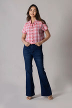MAdMee Chic-Knot Checkered Shirt - Rose Blush Check