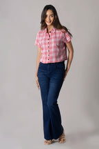 MAdMee Chic-Knot Checkered Shirt - Rose Blush Check