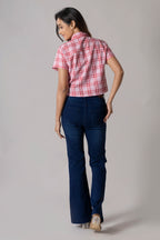 MAdMee Chic-Knot Checkered Shirt - Rose Blush Check