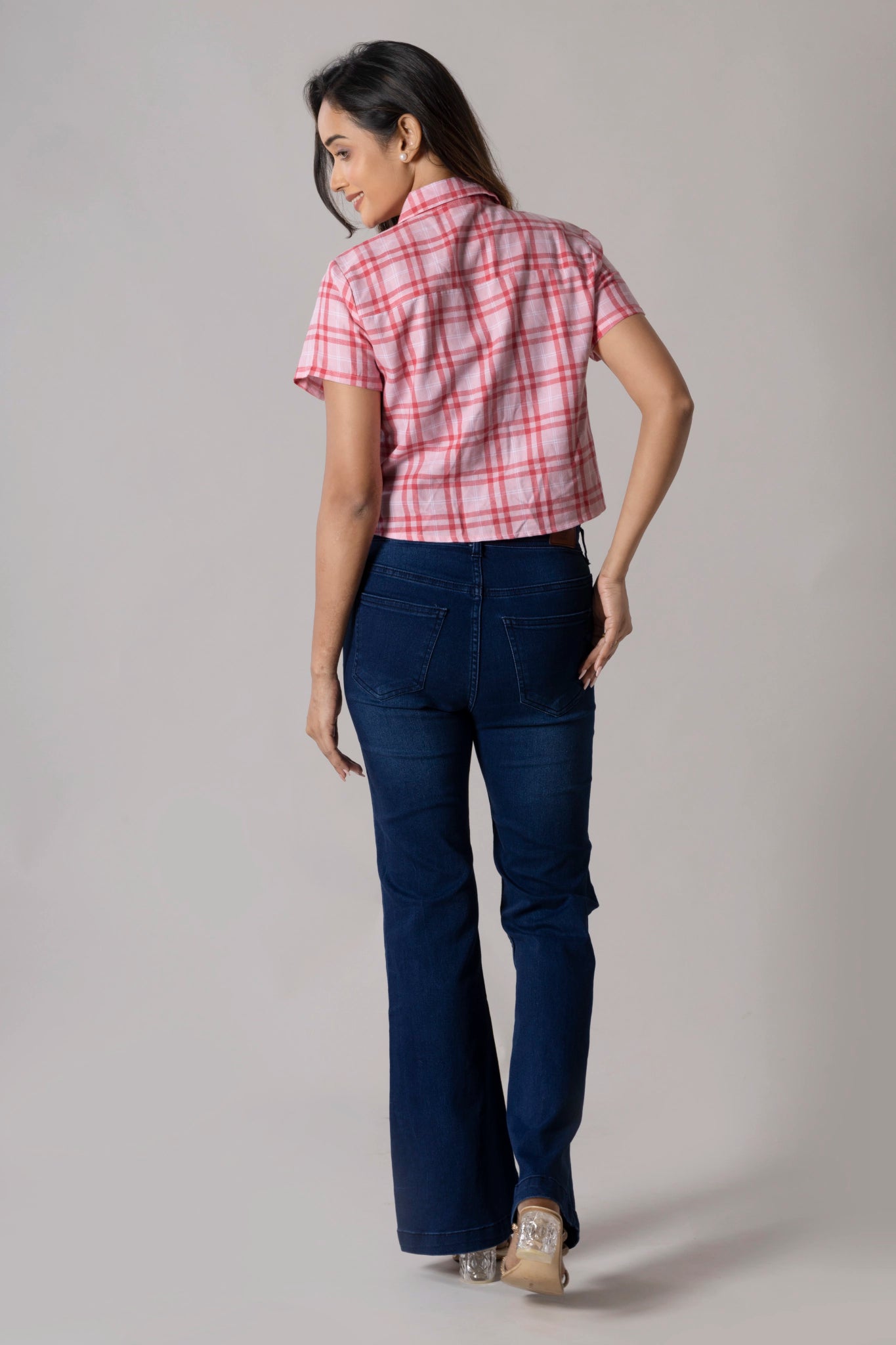 MAdMee Chic-Knot Checkered Shirt - Rose Blush Check
