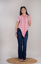 MAdMee Chic-Knot Checkered Shirt - Rose Blush Check