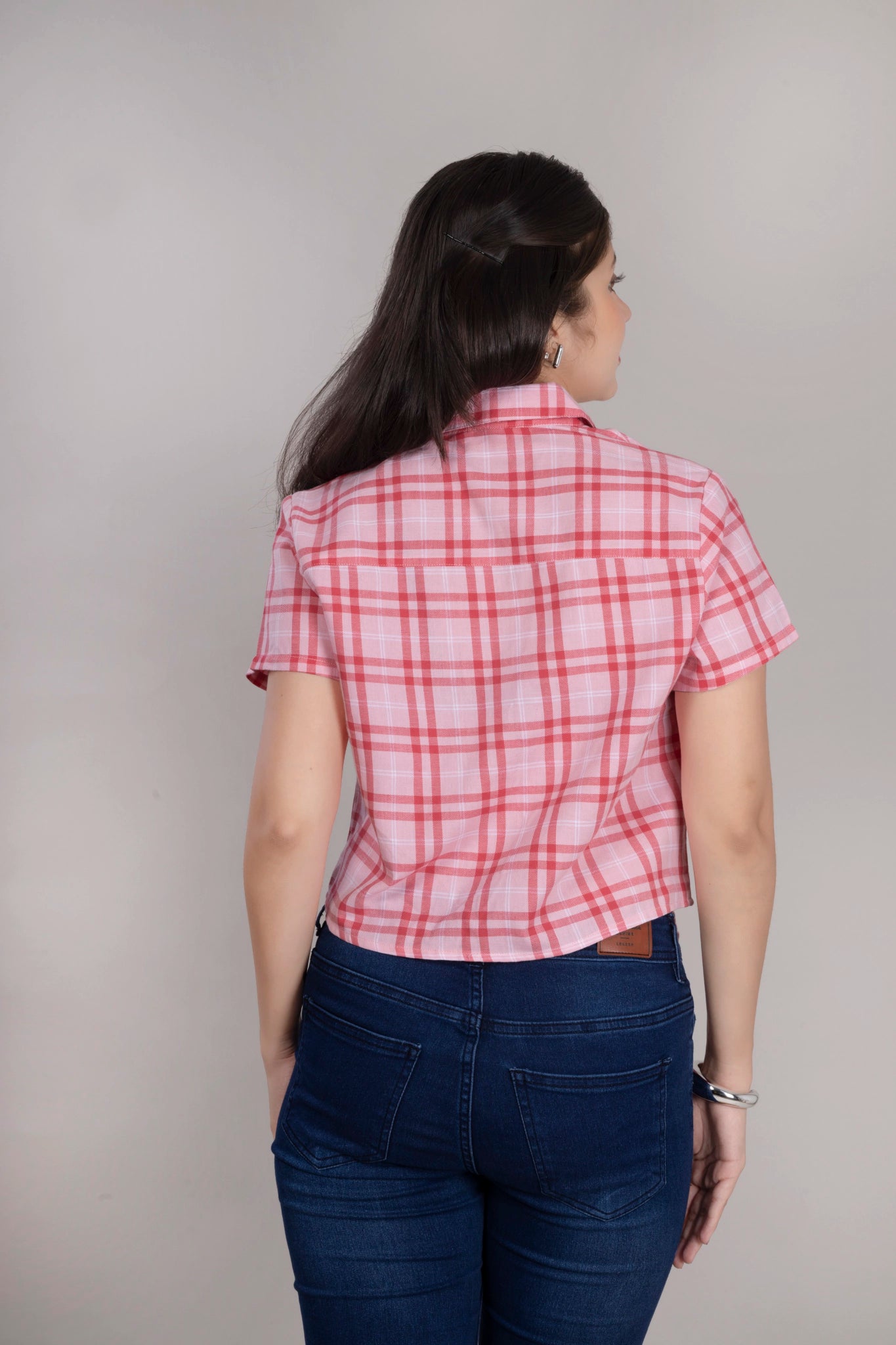 MAdMee Chic-Knot Checkered Shirt - Rose Blush Check