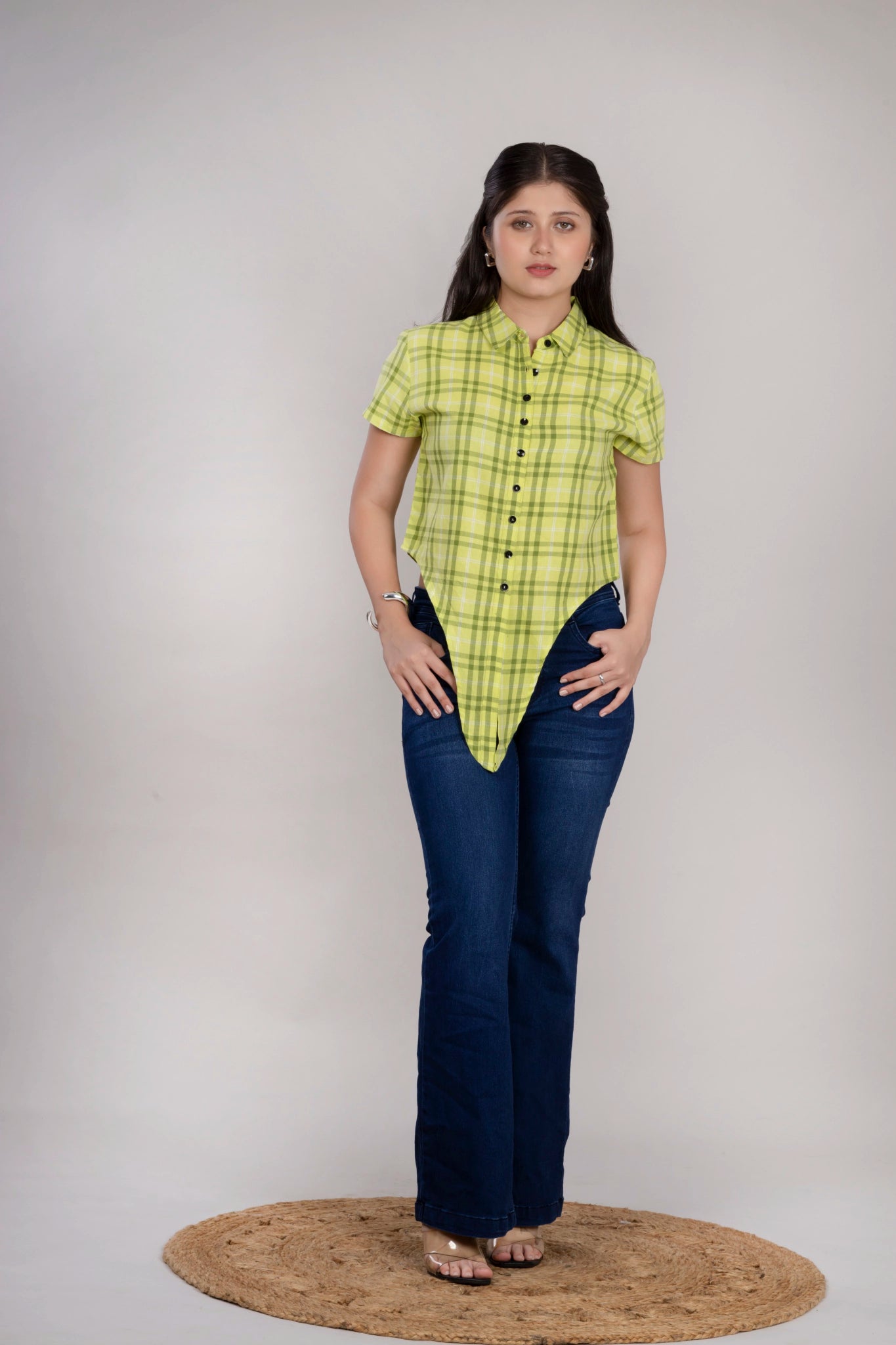 MAdMee Chic-Knot Checkered Shirt - Lime Zest Check