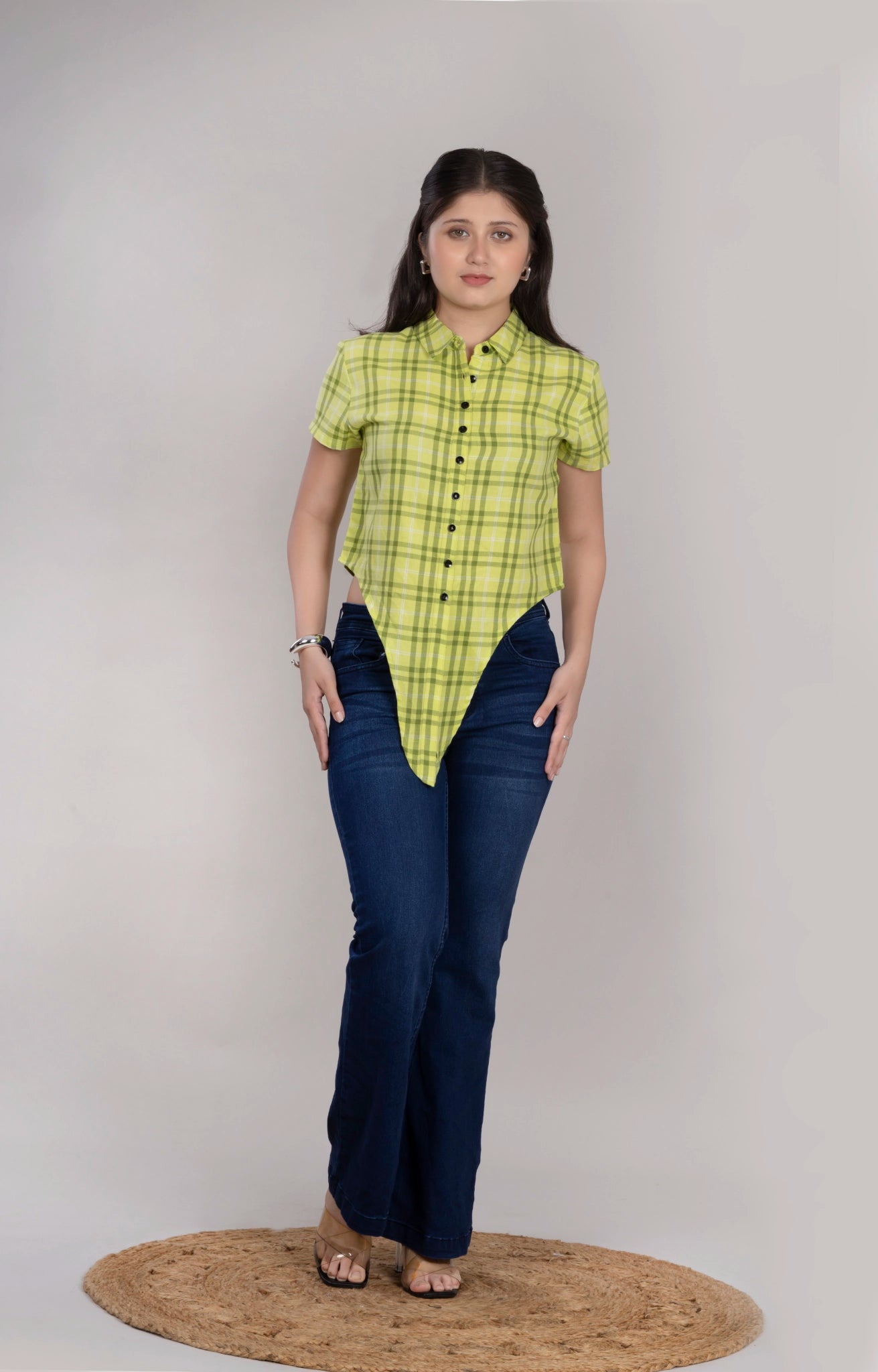 MAdMee Chic-Knot Checkered Shirt - Lime Zest Check