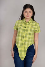 MAdMee Chic-Knot Checkered Shirt - Lime Zest Check