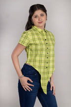 MAdMee Chic-Knot Checkered Shirt - Lime Zest Check