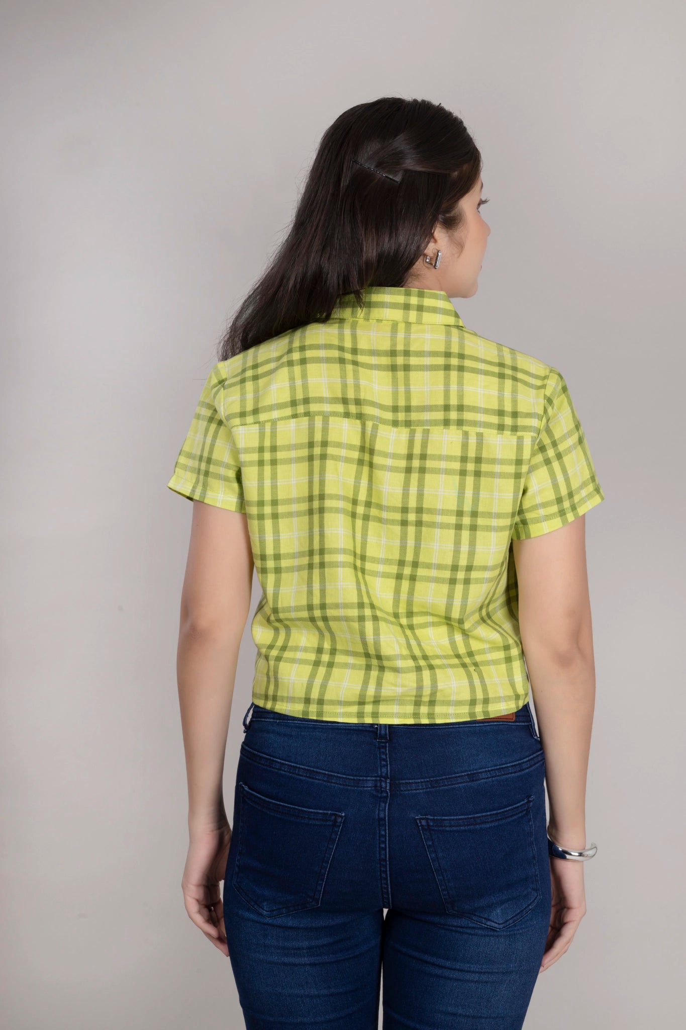 MAdMee Chic-Knot Checkered Shirt - Lime Zest Check