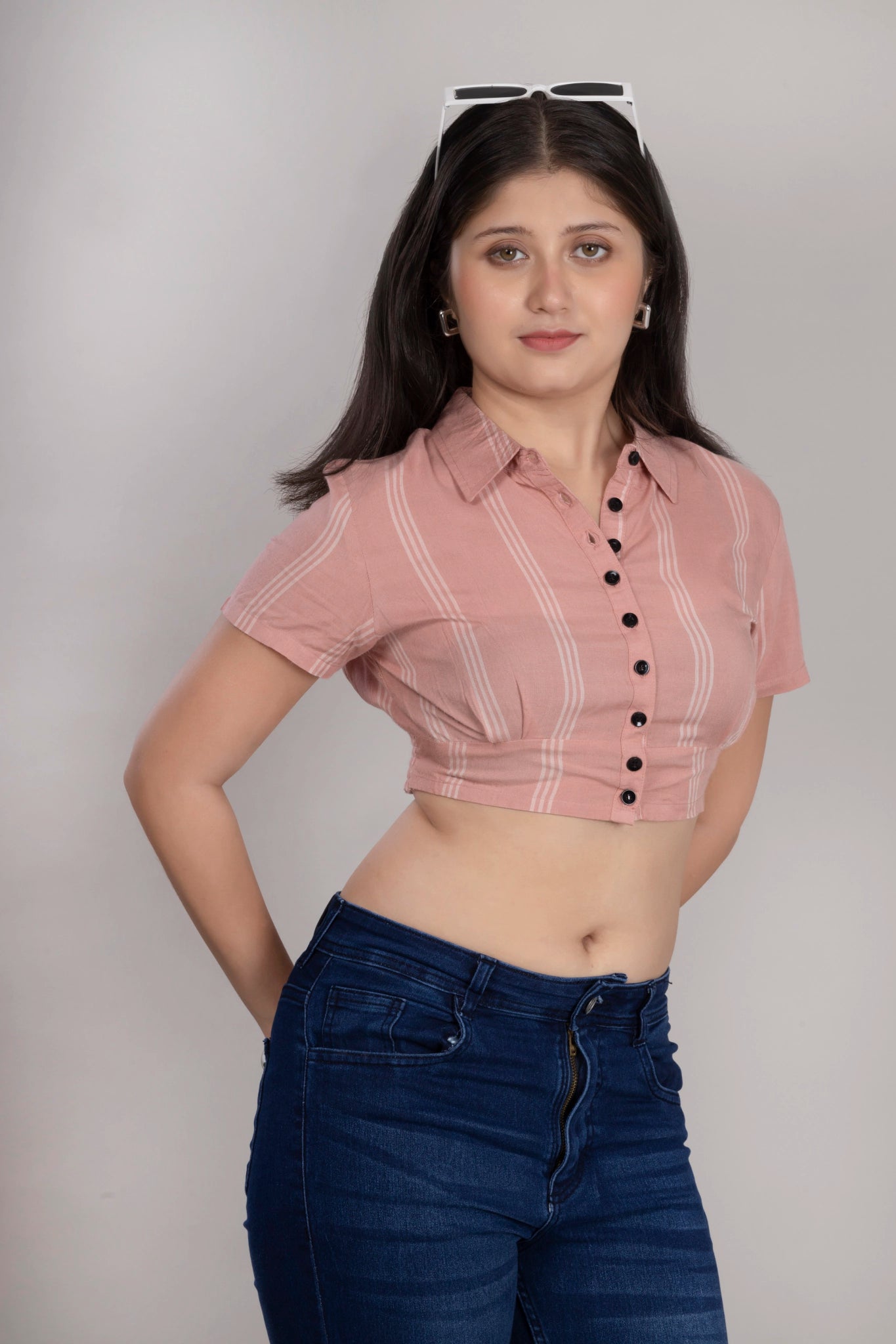 MAdMee Smocksy Crop Top - Blush Pink Stripe
