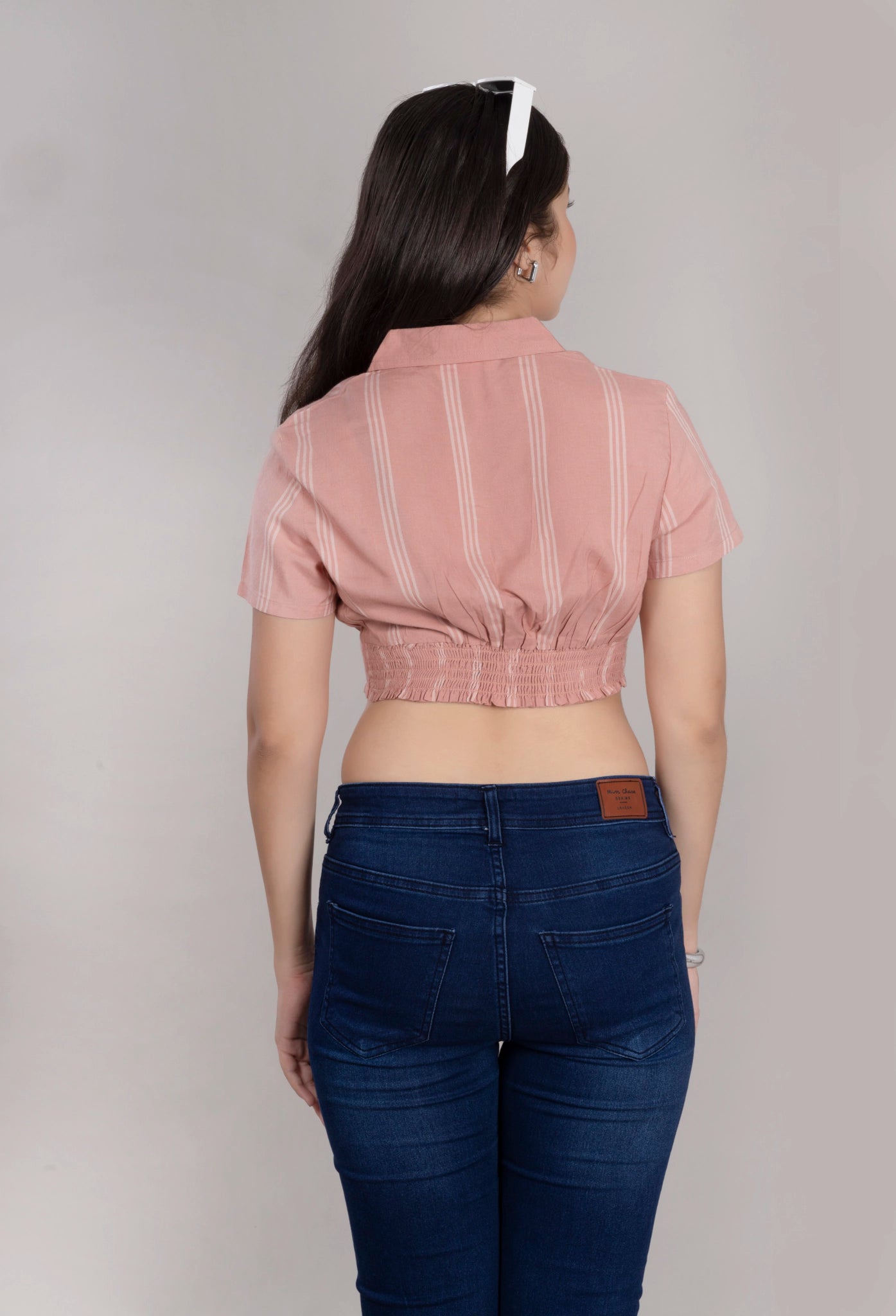 MAdMee Smocksy Crop Top - Blush Pink Stripe