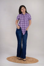 MAdMee Chic-Knot Checkered Shirt - Purple Breeze Check
