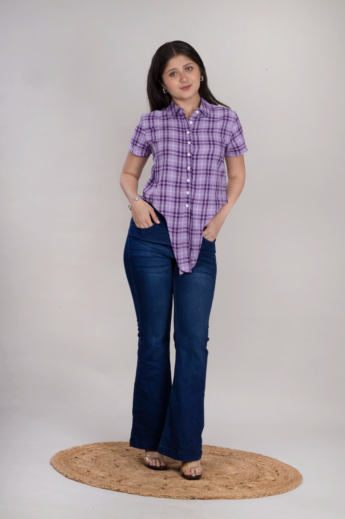 MAdMee Chic-Knot Checkered Shirt - Purple Breeze Check