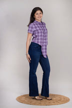 MAdMee Chic-Knot Checkered Shirt - Purple Breeze Check