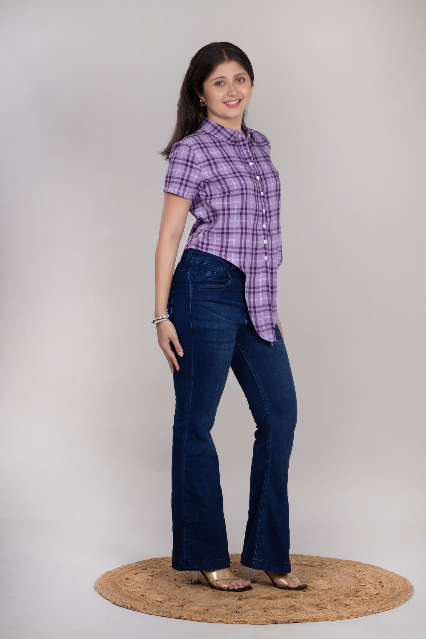 MAdMee Chic-Knot Checkered Shirt - Purple Breeze Check