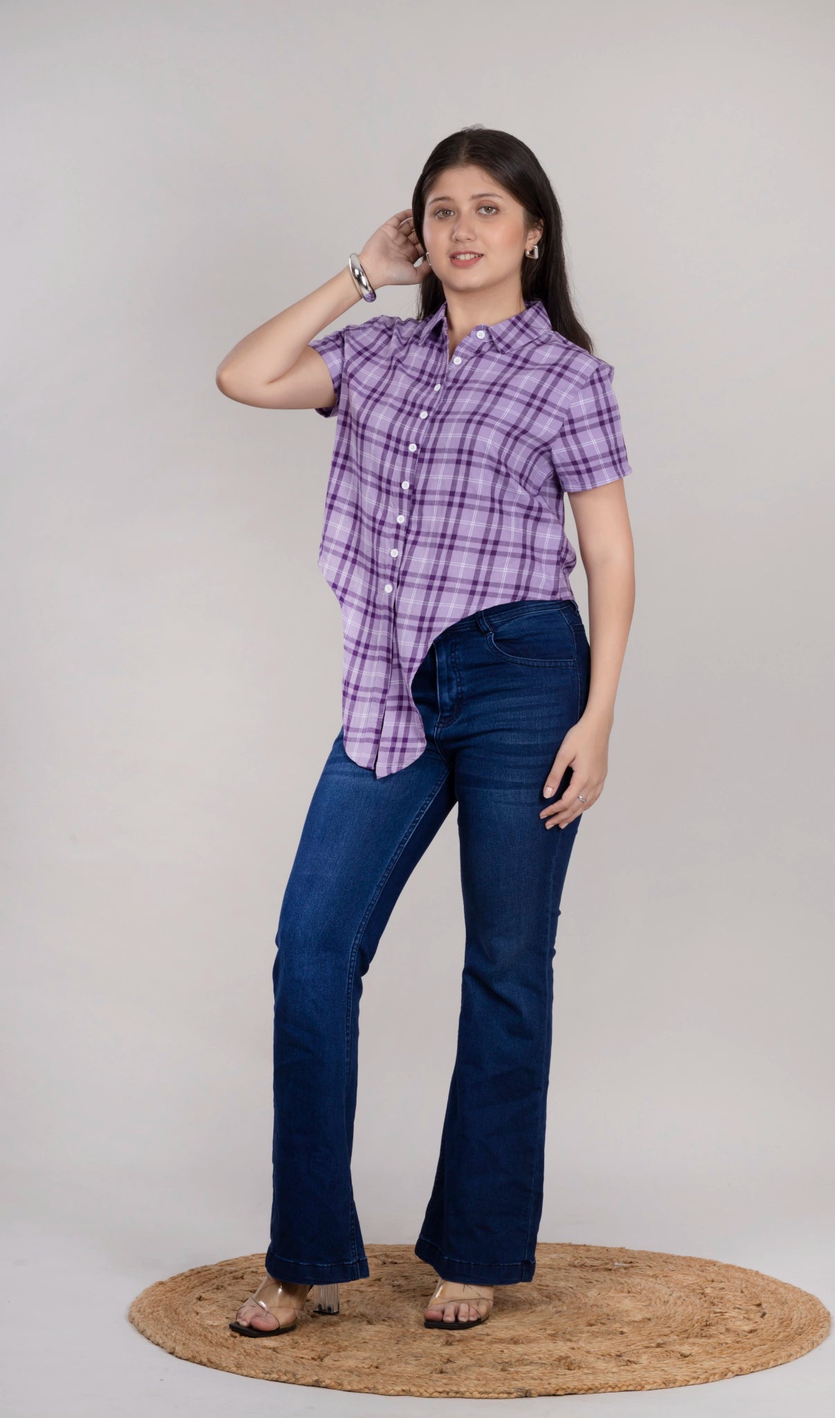 MAdMee Chic-Knot Checkered Shirt - Purple Breeze Check