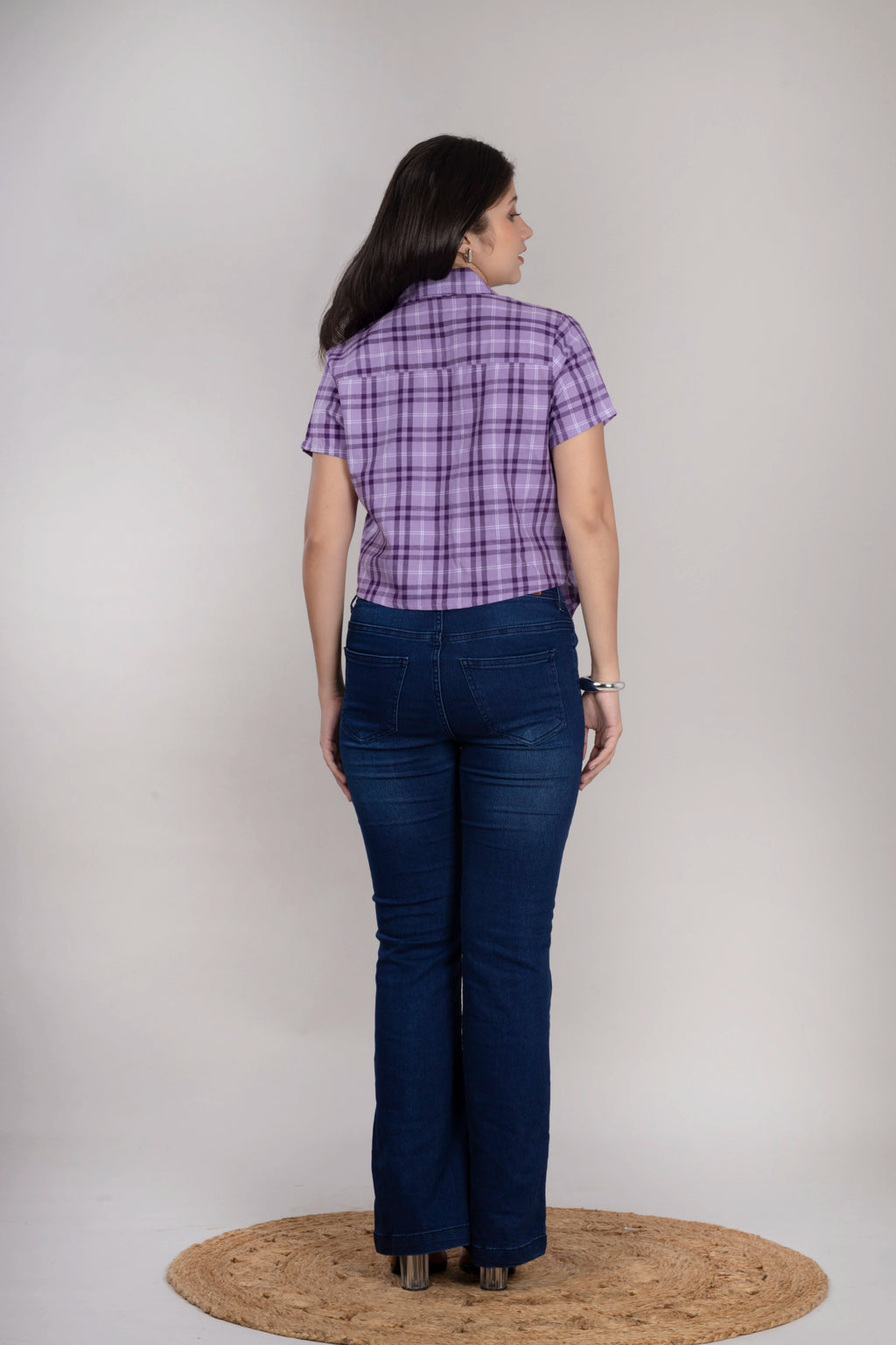 MAdMee Chic-Knot Checkered Shirt - Purple Breeze Check