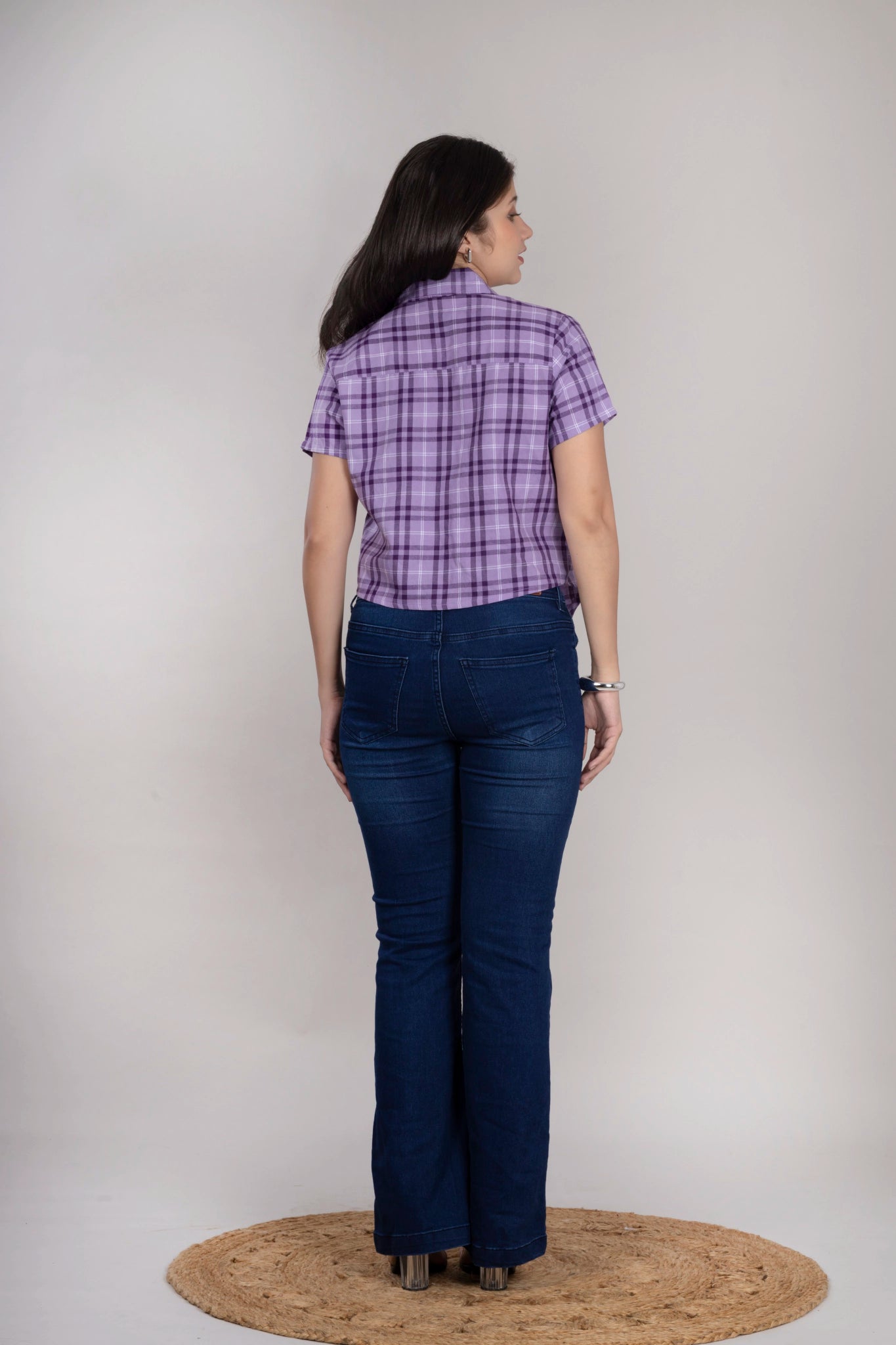 MAdMee Chic-Knot Checkered Shirt - Purple Breeze Check